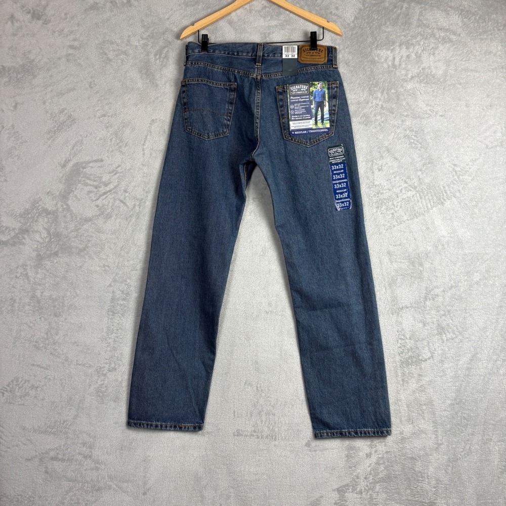 Signature by Levi Strauss Mens Regular Fit Straight‎ Leg Jeans Blue 33x32 NEW - Picture 2 of 8